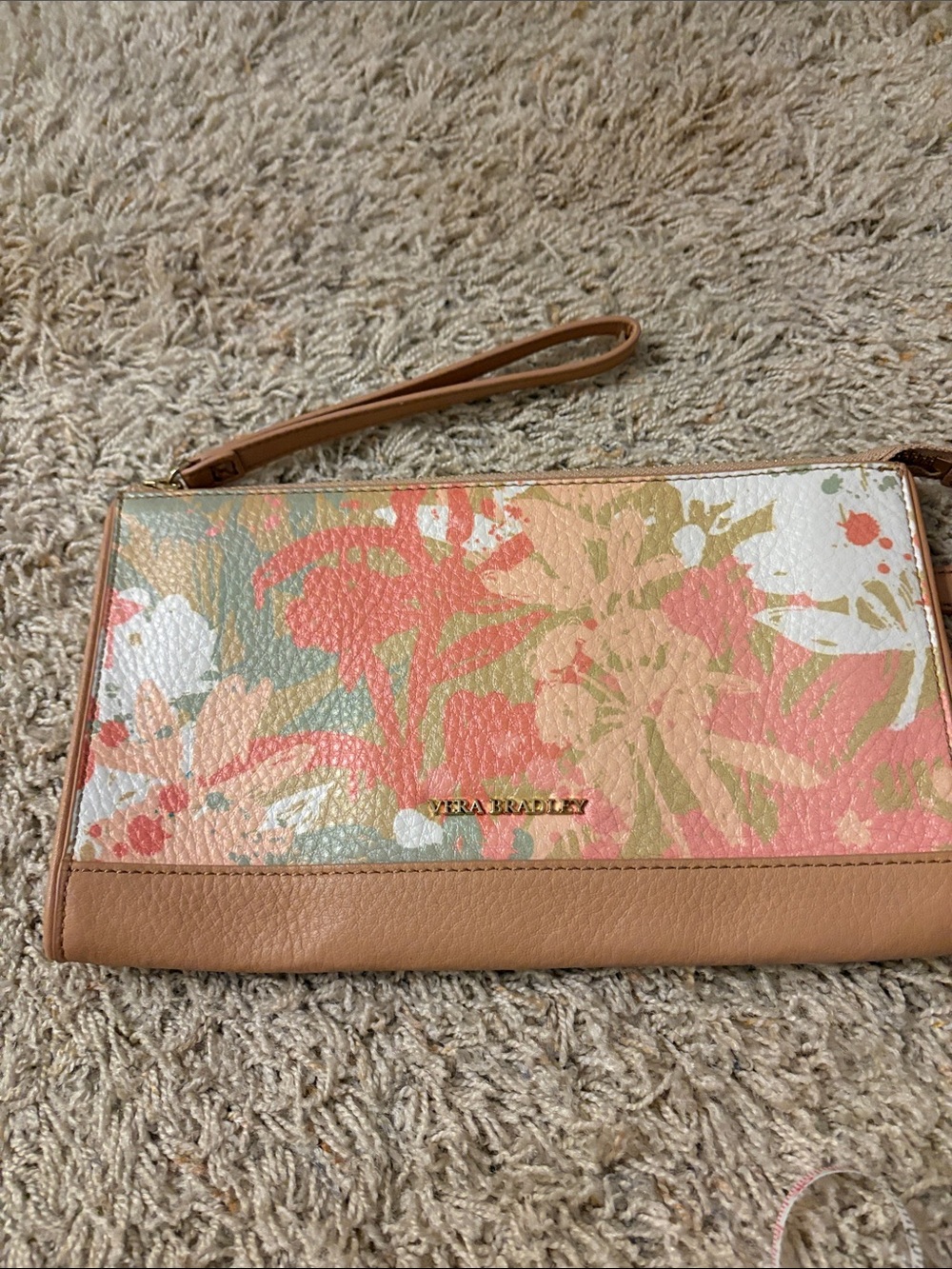 Vera Bradley Floral Wristlet Clutch in Coral and Tan